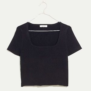 NWT Madewell Square-Neck Crop Sweater Tee True Black